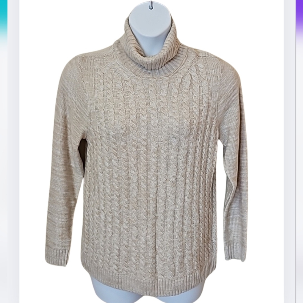 Croft & Barrow L Beige Cream Knit Cowl Neck Pullover Sweater D-2208